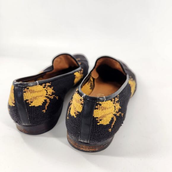 Stubbs & Wooton Bee Black Needlepoint Slipper Loafer Womens 8 Black Classic Luxe - Picture 5 of 8